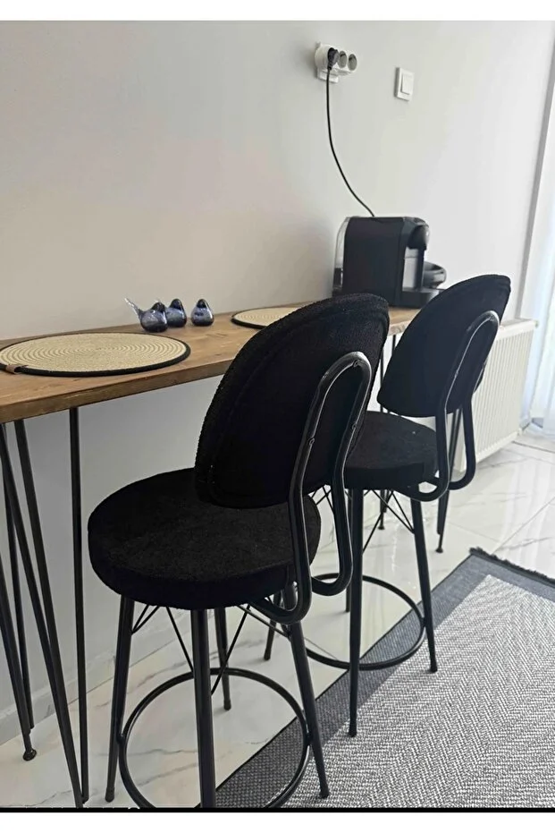 Yeni Teddy Kumaş Dolce Bar Sandalyesi Siyah.65 Cm Oturum Yüksekliği